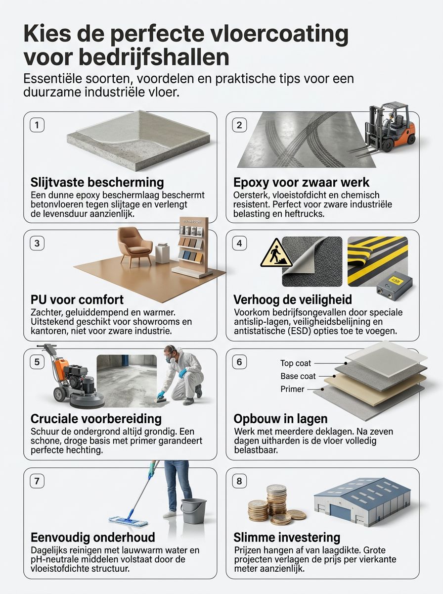 Vloercoating bedrijfshal kiezen: soorten, voordelen en praktische tips Vloercoating bedrijfshal kiezen: soorten, voordelen en praktische tips