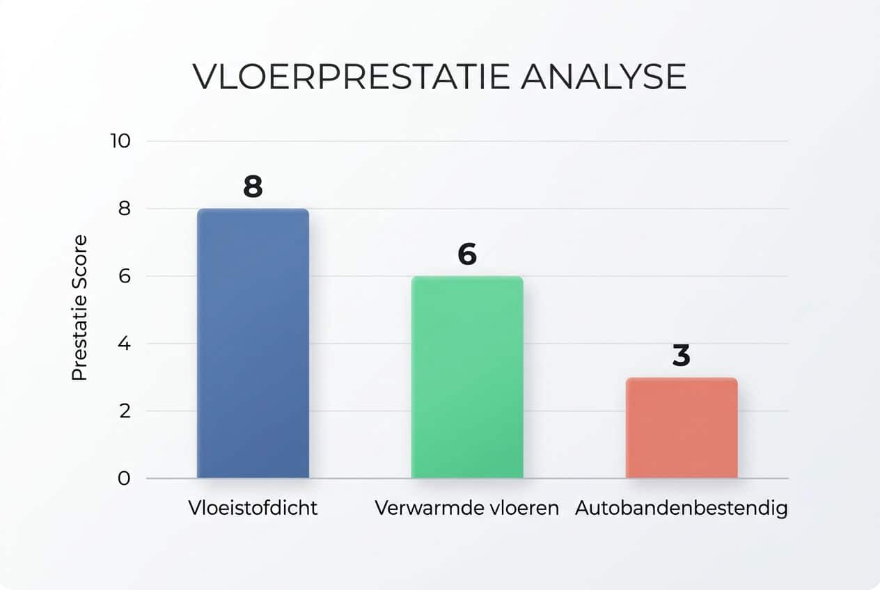 Staafdiagram met het aantal producten per eigenschap zoals vloeistofdicht en autobandenbestendig. Staafdiagram met het aantal producten per eigenschap zoals vloeistofdicht en autobandenbestendig.