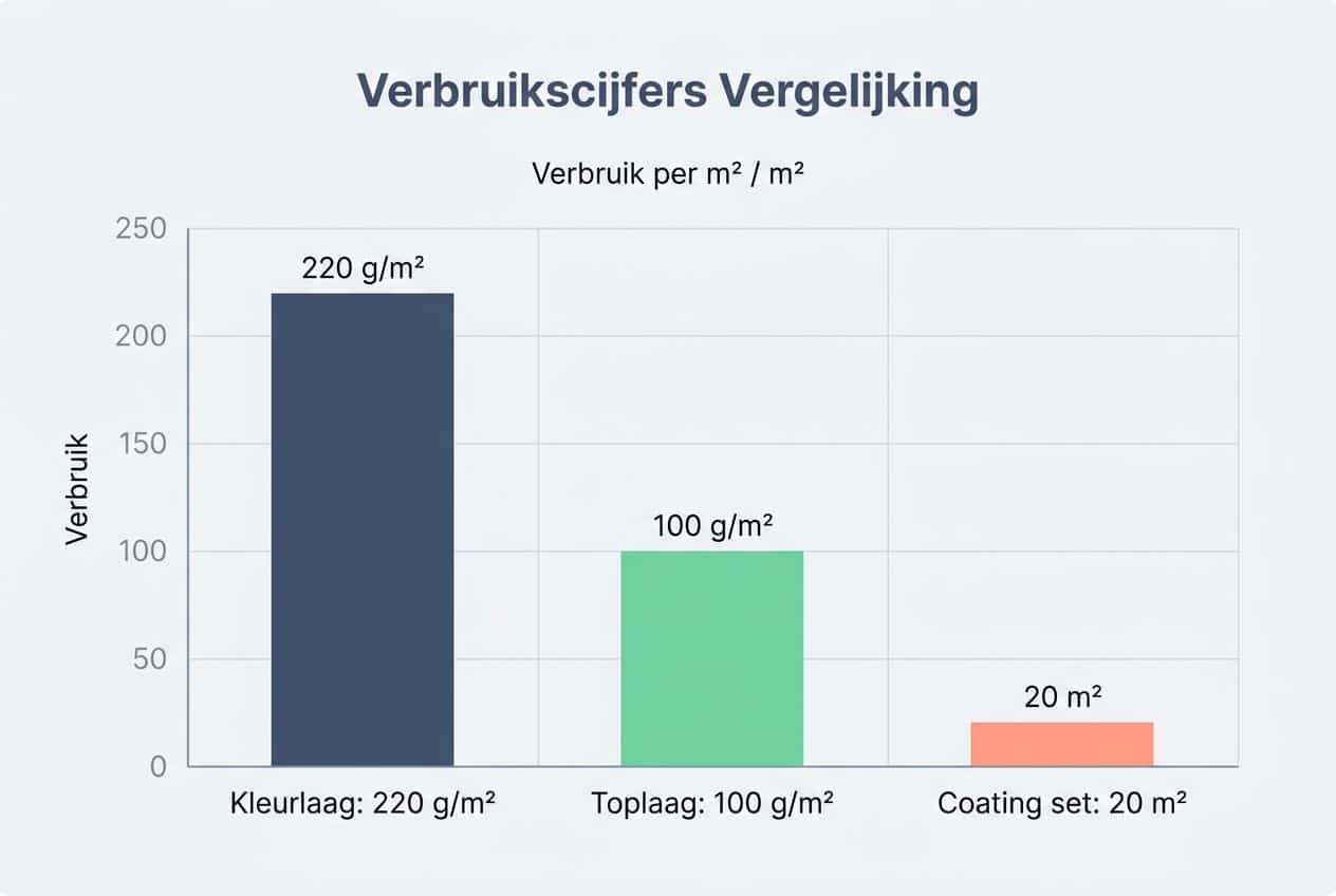 Grafiek die het richtverbruik van verschillende epoxy systemen toont. Grafiek die het richtverbruik van verschillende epoxy systemen toont.
