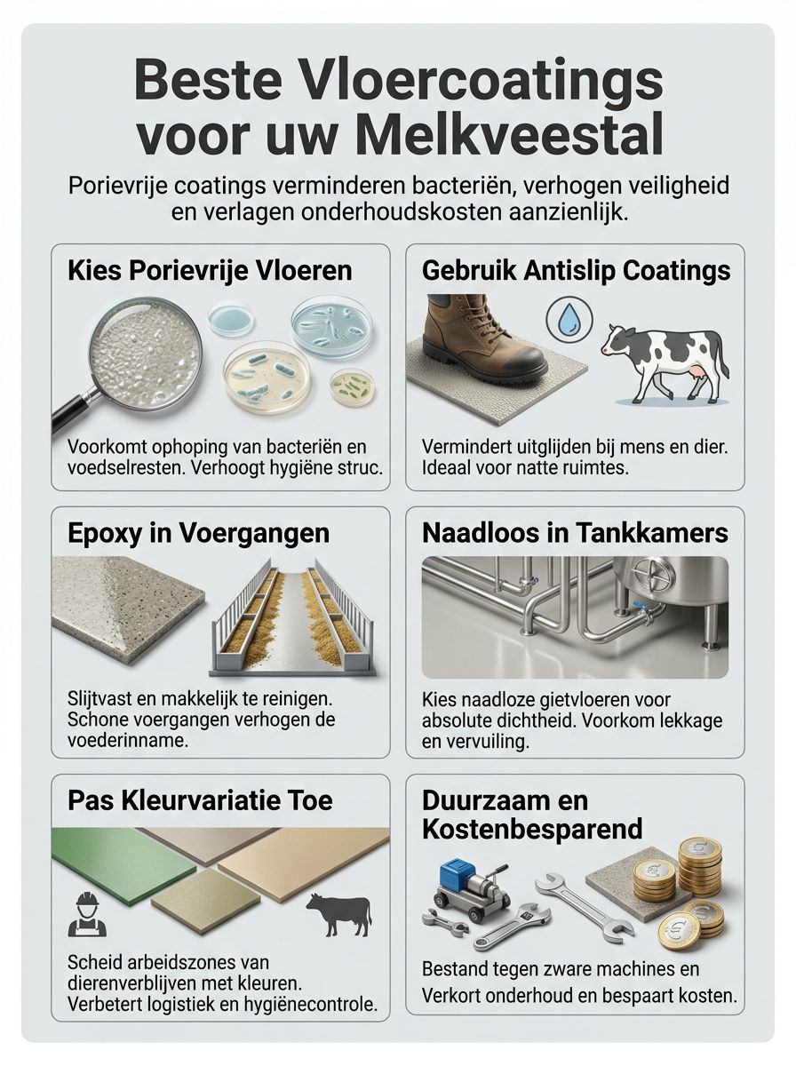 Vloercoating melkveestal vergelijken: De beste opties voor een hygiënische en duurzame stalvloer Vloercoating melkveestal vergelijken: De beste opties voor een hygiënische en duurzame stalvloer